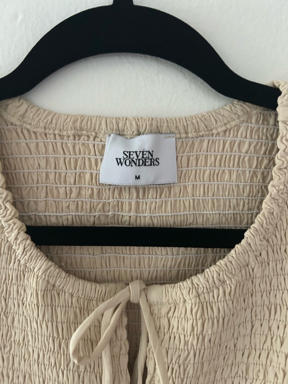 Revolve Seven Wonders Fleur Shirred Tie Front Top in Sand Size Medium - Picture 5 of 8